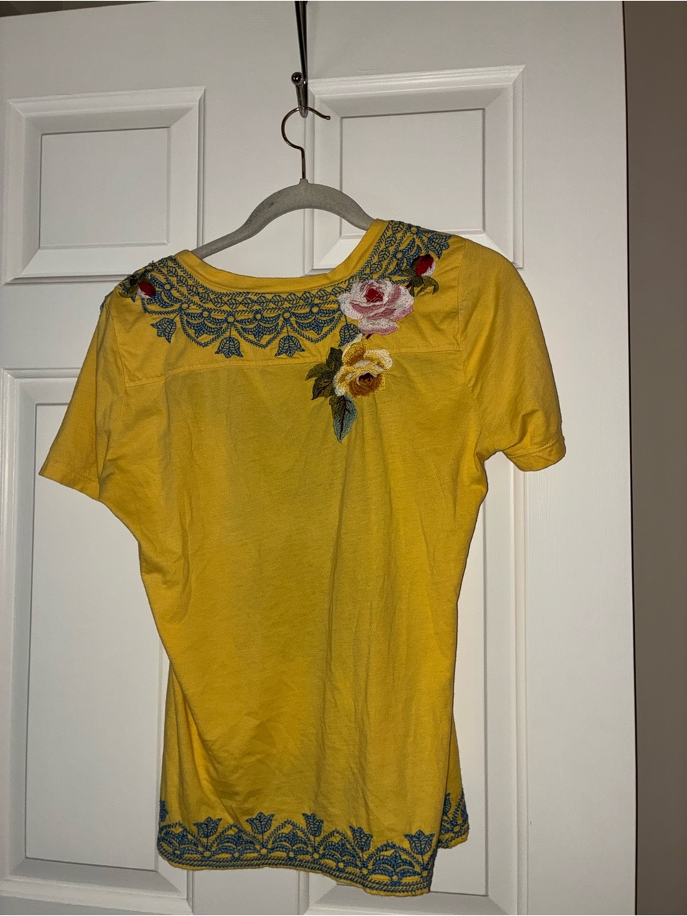 100% Cotton Johnny Was Yellow Embroidered Floral Scoop Neck Women's Top Sz M - Picture 7 of 8